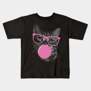 Cute Sassy Cat Pink Bubble Gum Kids T-Shirt